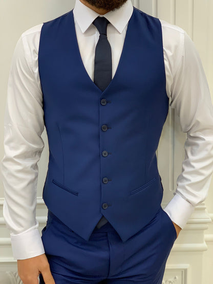 Vince Navy Blue Slim Fit Peak Lapel Suit