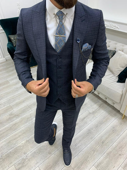 Owen Navy Blue Slim Fit Peak Lapel Suit