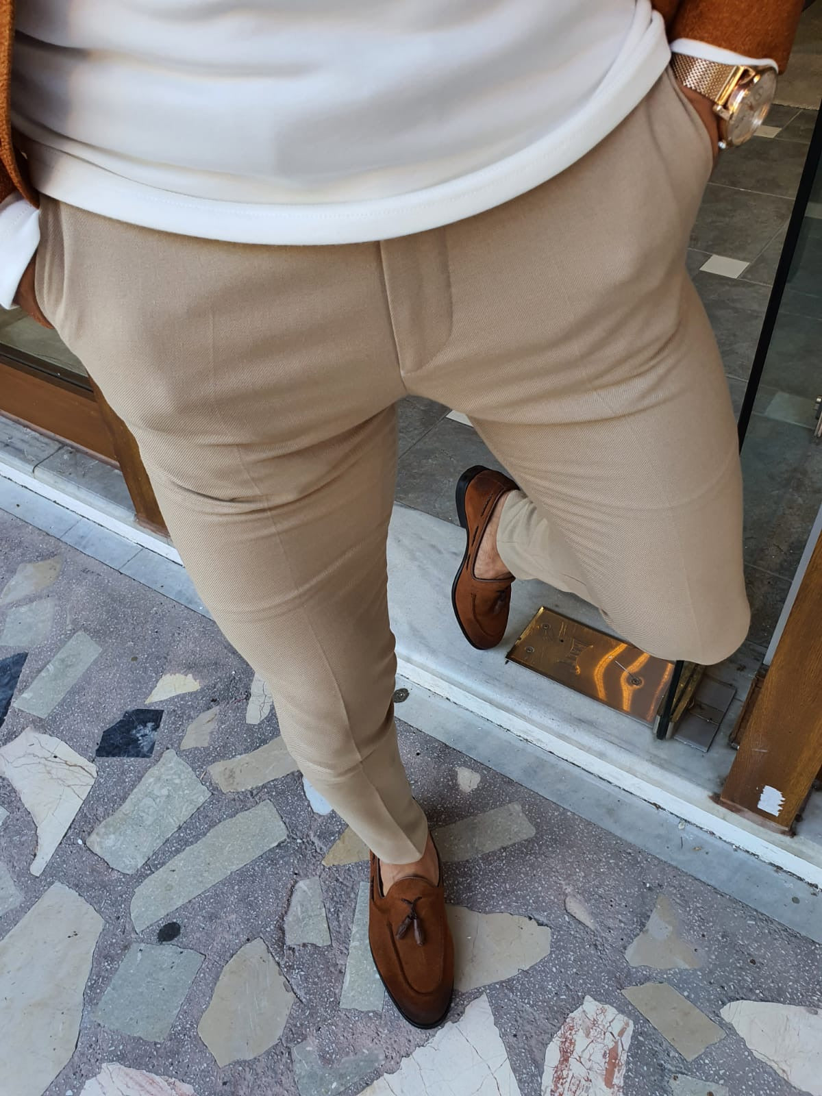 Stefano Beige Slim Fit Pants – BRABION