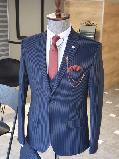 Napoli Navy Blue Slim Fit Pinstripe Suit