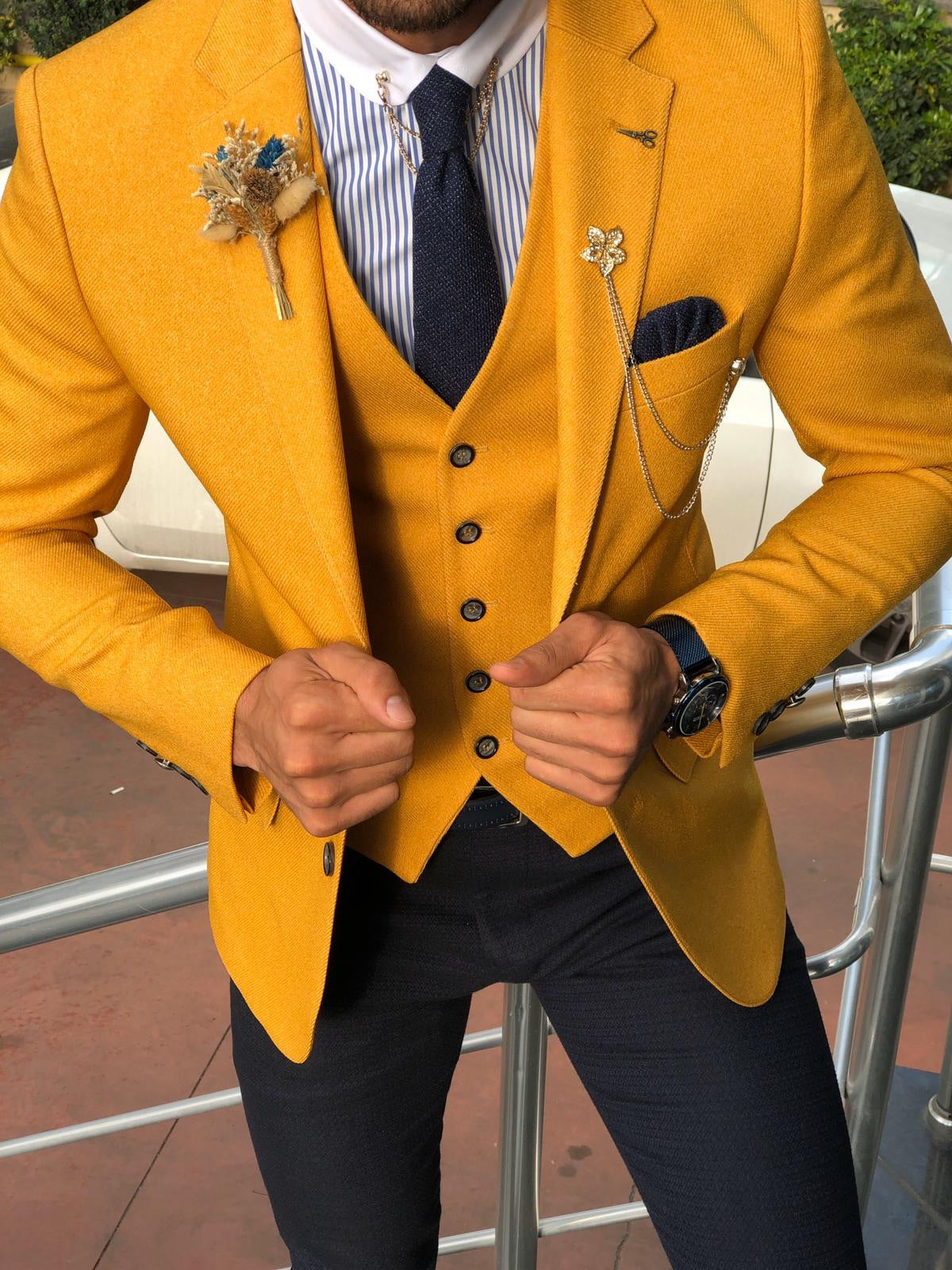 Baslar Yellow Slim Fit Suit