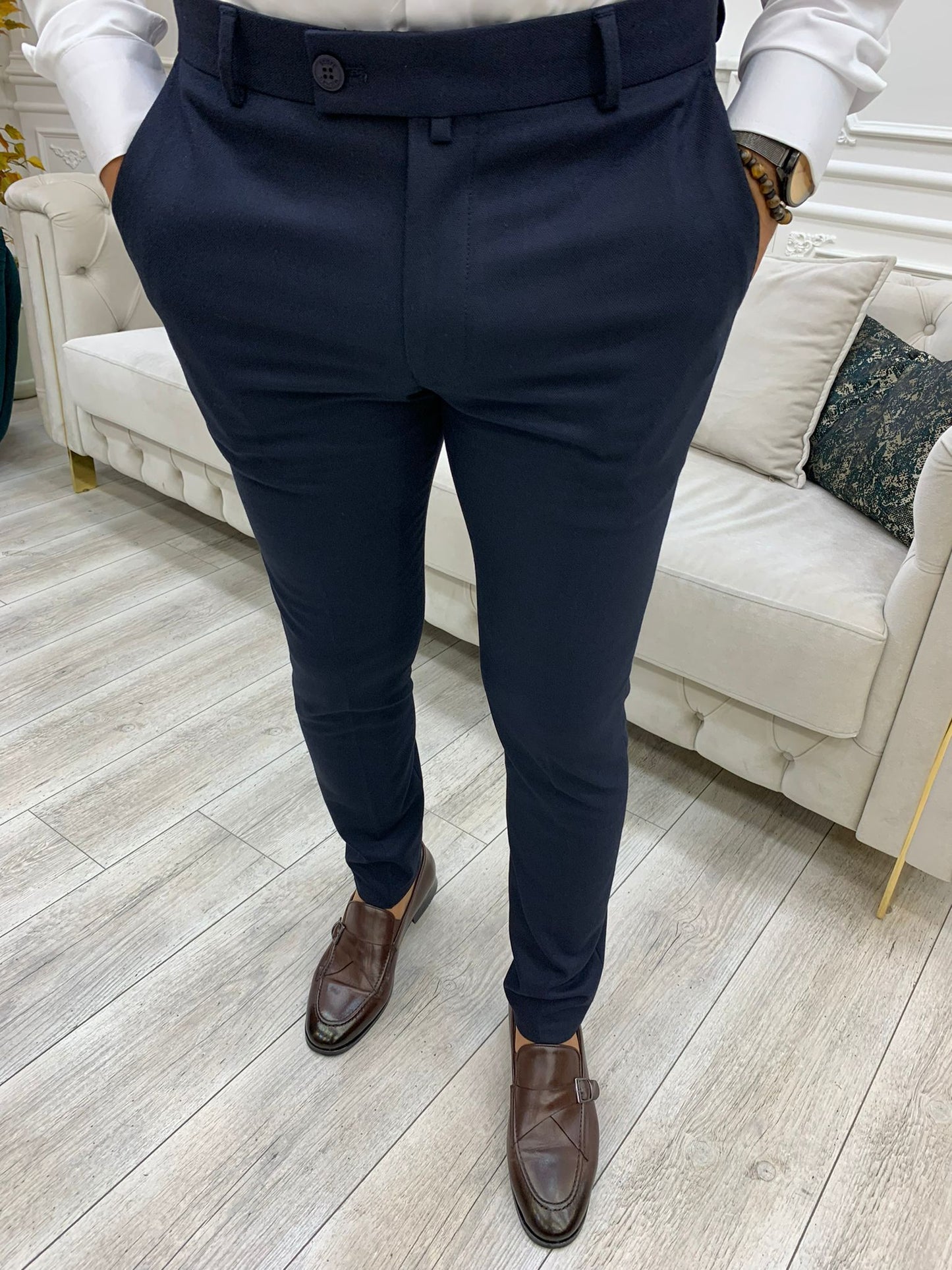 Serra Navy Blue Slim Fit  Pants