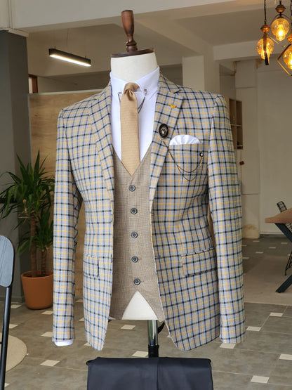 Acacia Yellow Slim Fit Plaid Suit