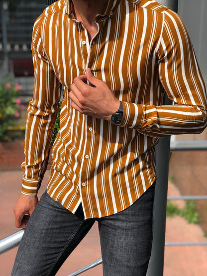 Camel Striped Slim Fit Shirt