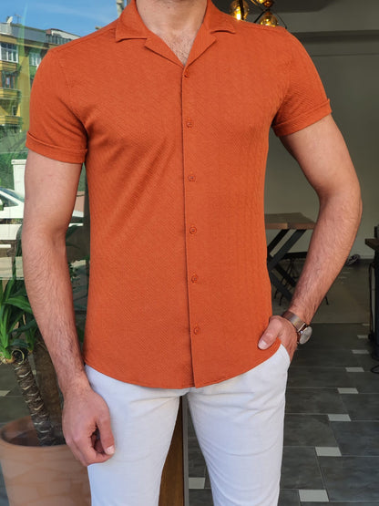 Aron Dark Orange Slim Fit Short Sleeve Shirt