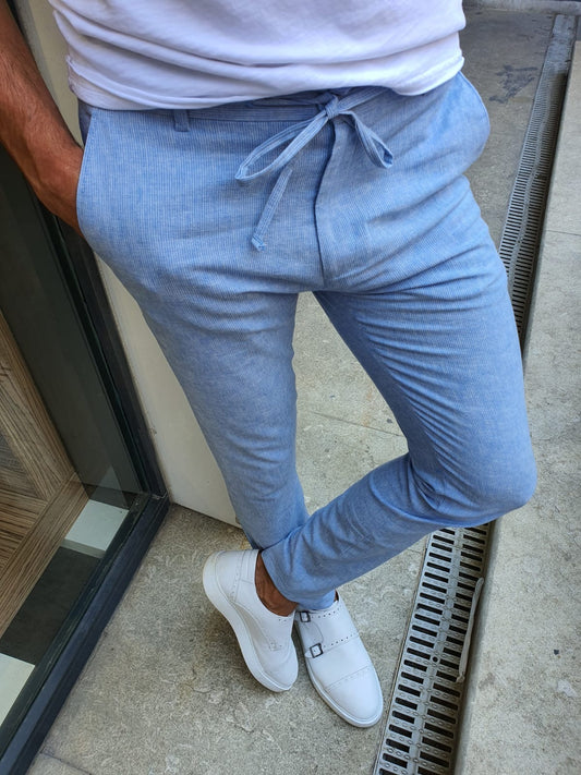 Ogden Blue Slim Fit Laced Striped Pants