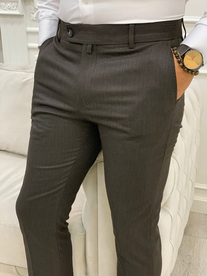 Serra Coffee Slim Fit Striped Pants