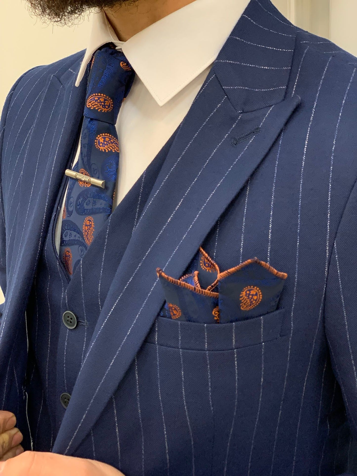 Lagos Blue Slim Fit Peak Lapel Pinstripe Suit