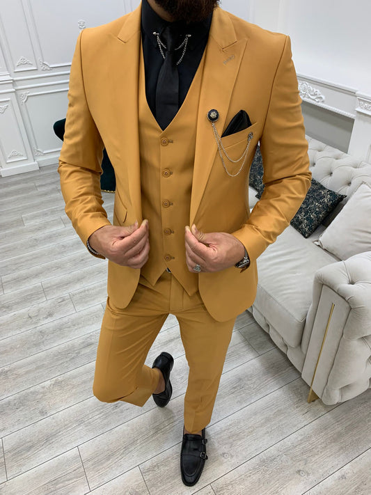 Wilson Mustard Slim Fit Peak Lapel Suit