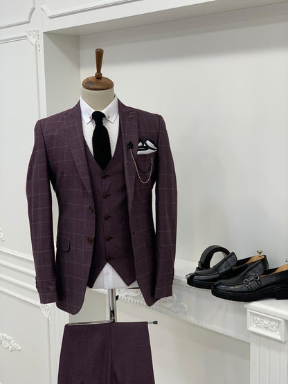 Austin Burgundy Slim Fit Plaid Suit