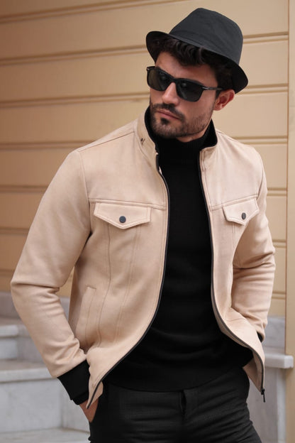 Stone Slim-Fit Suade Leather Jacket