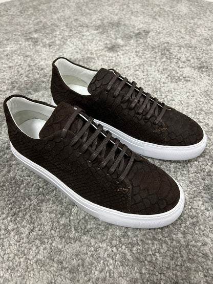 Lenzi Special Edition Suede Print Leather Brown Sneakers