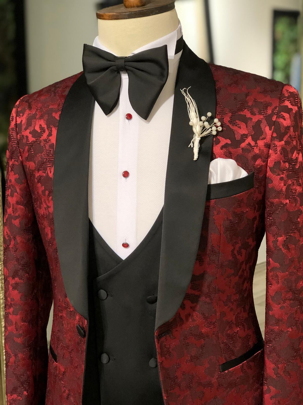 Abboud Claret Red Embroidery Tuxedo