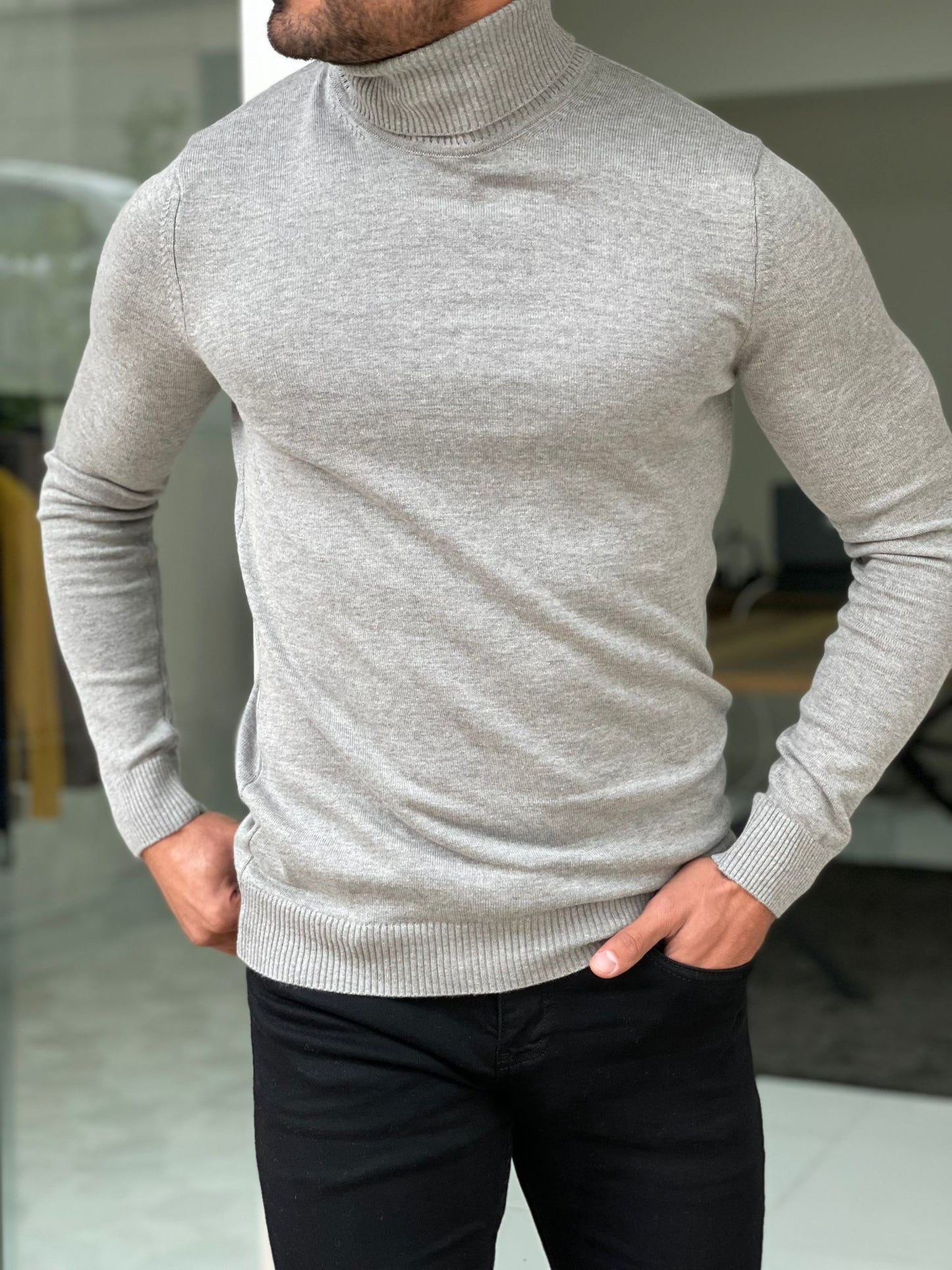 Capel Gray Slim Fit Turtleneck Sweater – BRABION