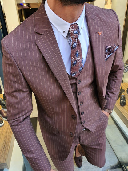 Reno Camel Slim Fit Pinstripe Suit