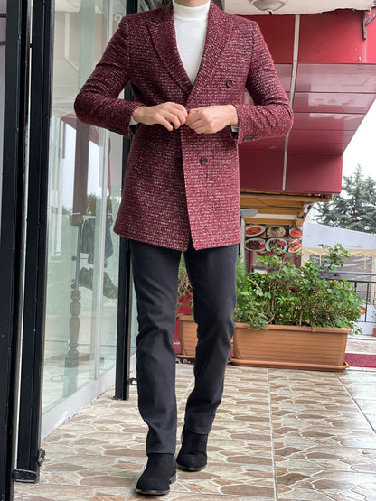 Davis Claret Red Patterned Wool Coat
