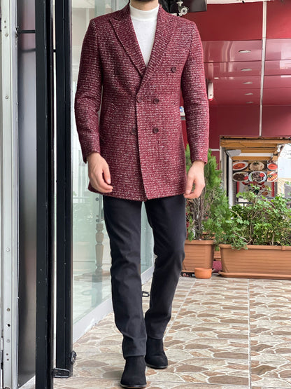 Davis Claret Red Patterned Wool Coat