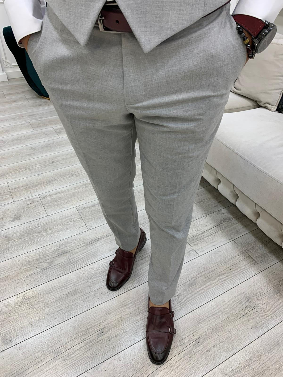 Barrua Gray Slim Fit Peak Lapel Striped Suit – BRABION
