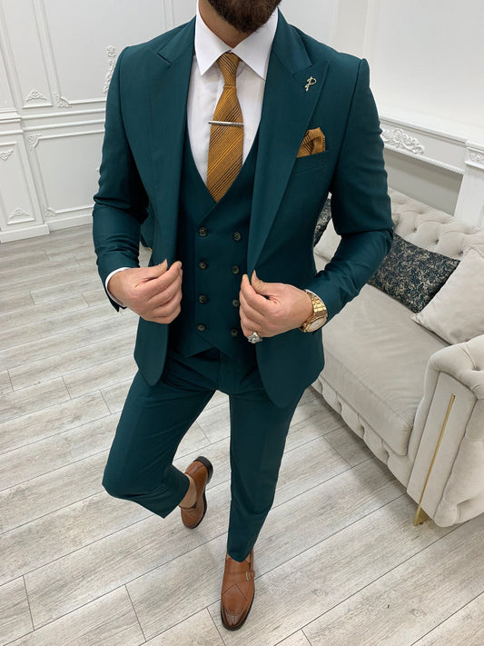 Amato Green Slim Fit Peak Lapel Suit