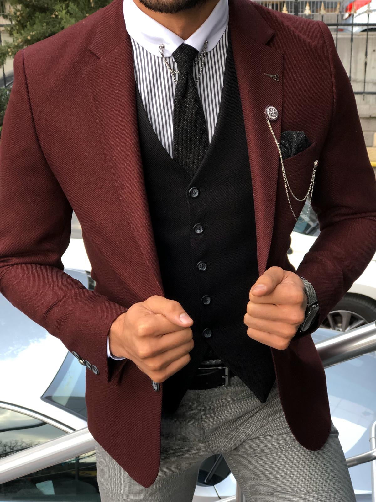 Clark Burgundy Slim Fit Suit – BRABION