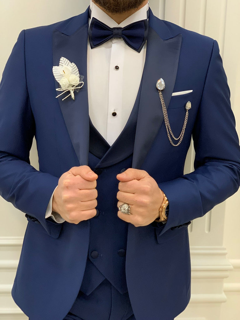 Valencia Navy Blue Slim Fit Tuxedo freeshipping - BOJONI – BRABION