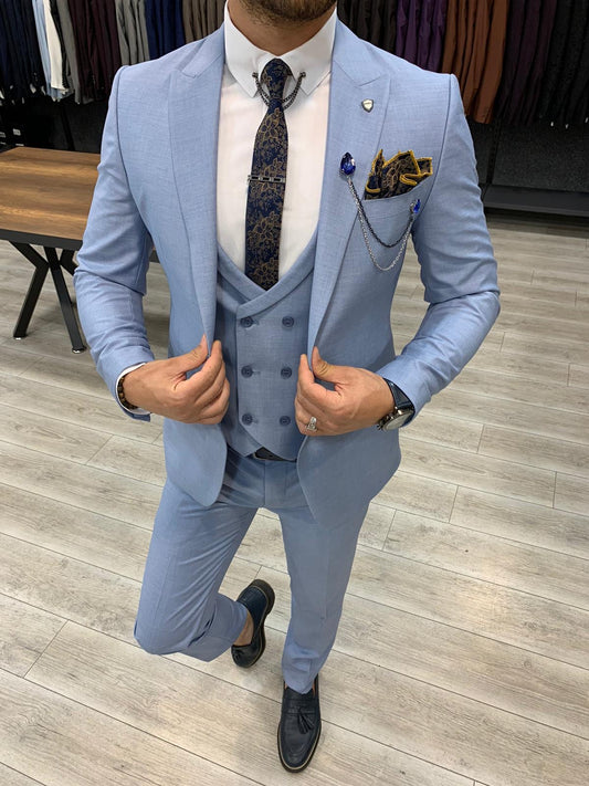 Eros Sky Blue Slim Fit Wool Suit