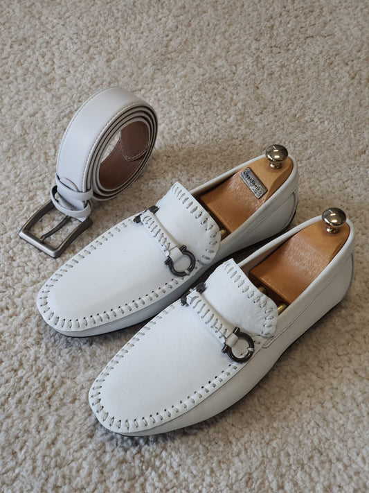 Antonio White Slip On Bit Loafers