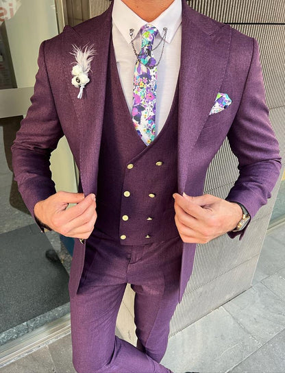 Bensen Slim Fit Double Pocket Purple Suit
