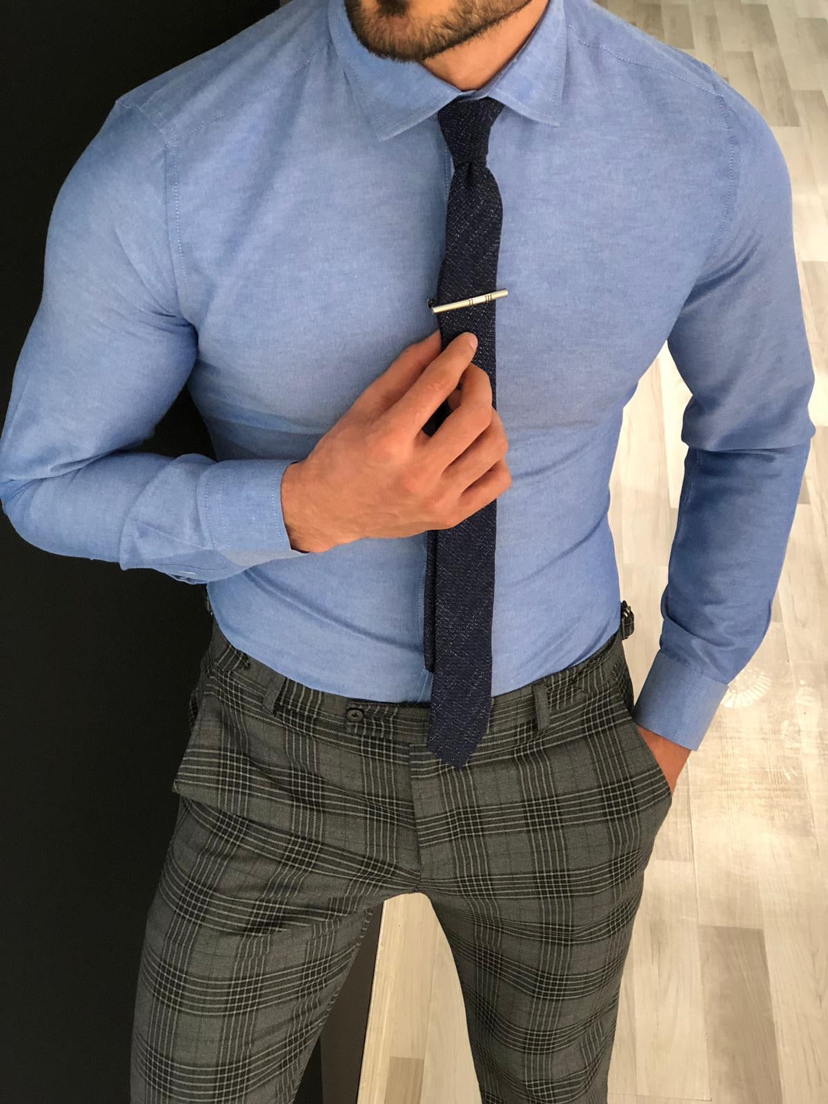 Stafford Slim Fit Cotton Blue Shirt – BRABION