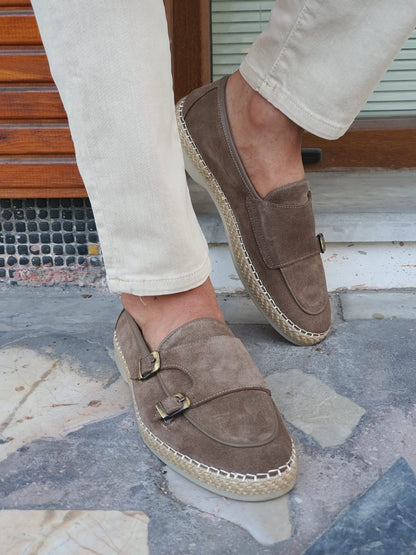 Cole Beige Suede Double Monk Strap Loafers