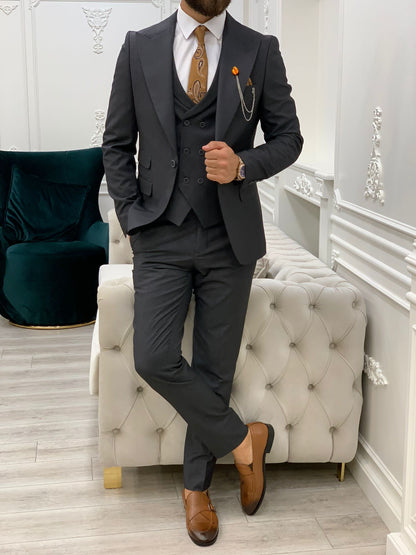 Austin Dark Gray Slim Fit Peak Lapel Suit