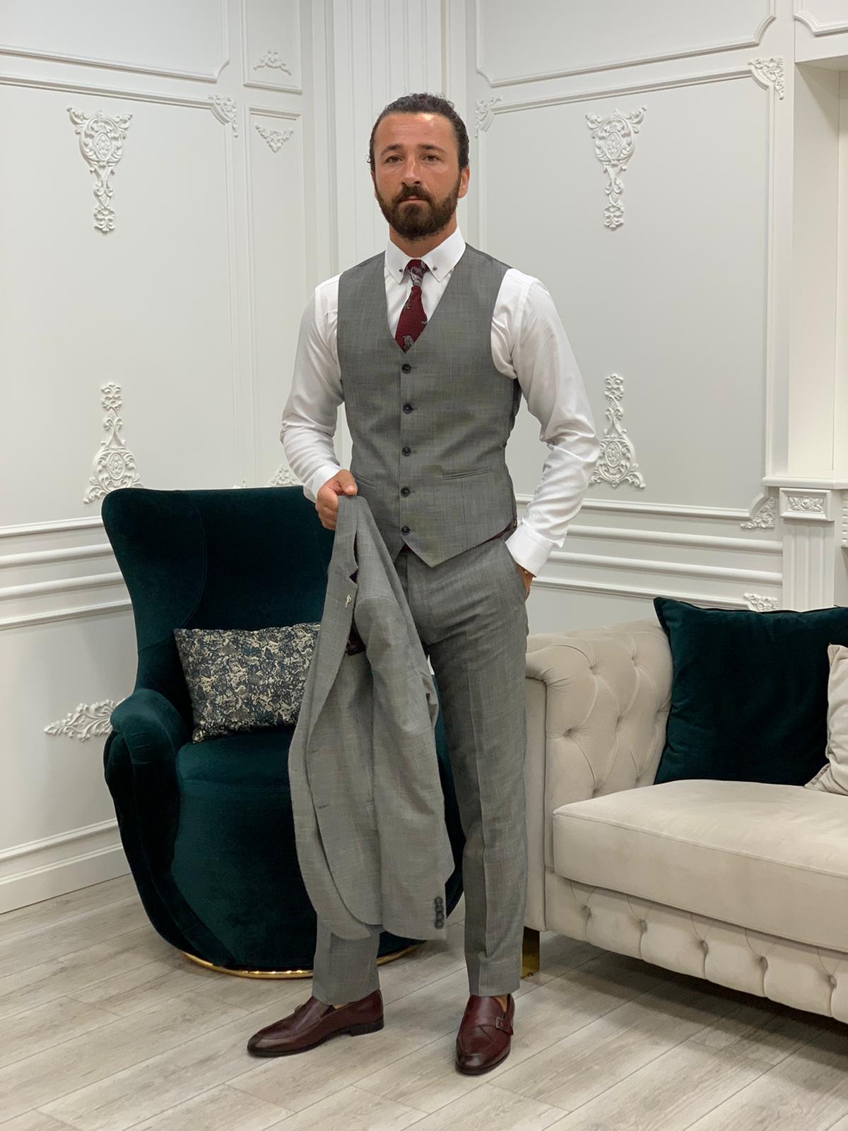 York Gray Slim Fit Notch Lapel Suit