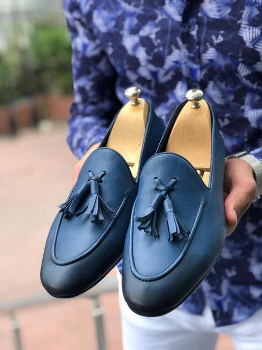 Blake Blue Comfy Leather Loafers