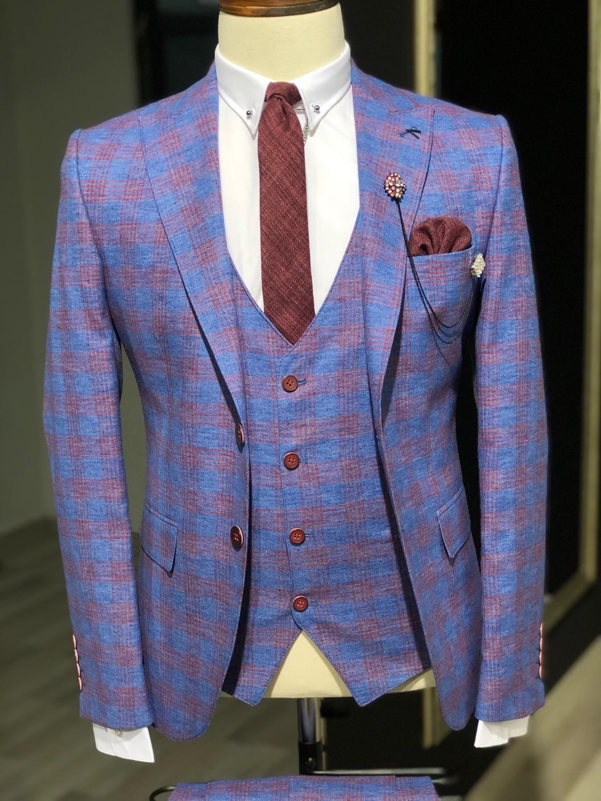 Kingston Sax Plaid Slim Fit Suit