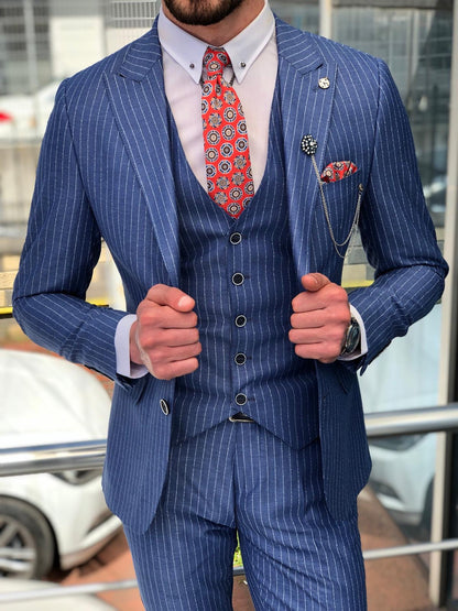 Bernard Blue Striped Slim Fit Suit
