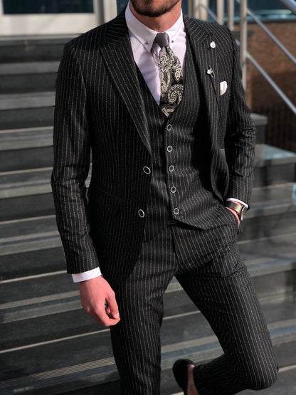 Bernard Black Striped Slim Fit Suit