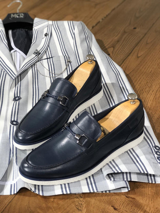 Heritage Buckle Detail Navy Loafer