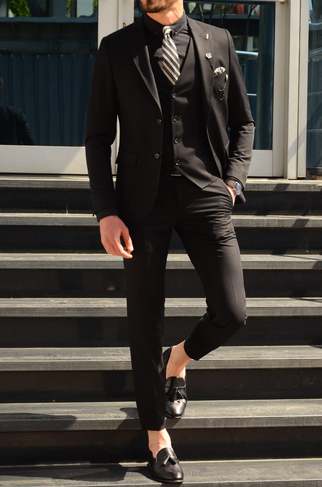 All black suit with on sale loafers