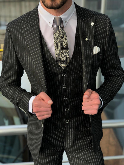 Bernard Black Striped Slim Fit Suit