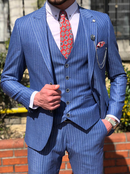 Bernard Blue Striped Slim Fit Suit