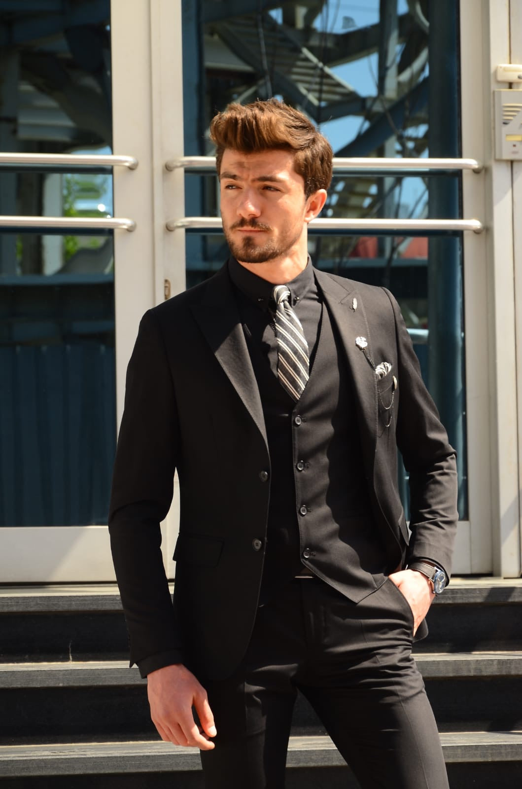 All black sales slim fit suit