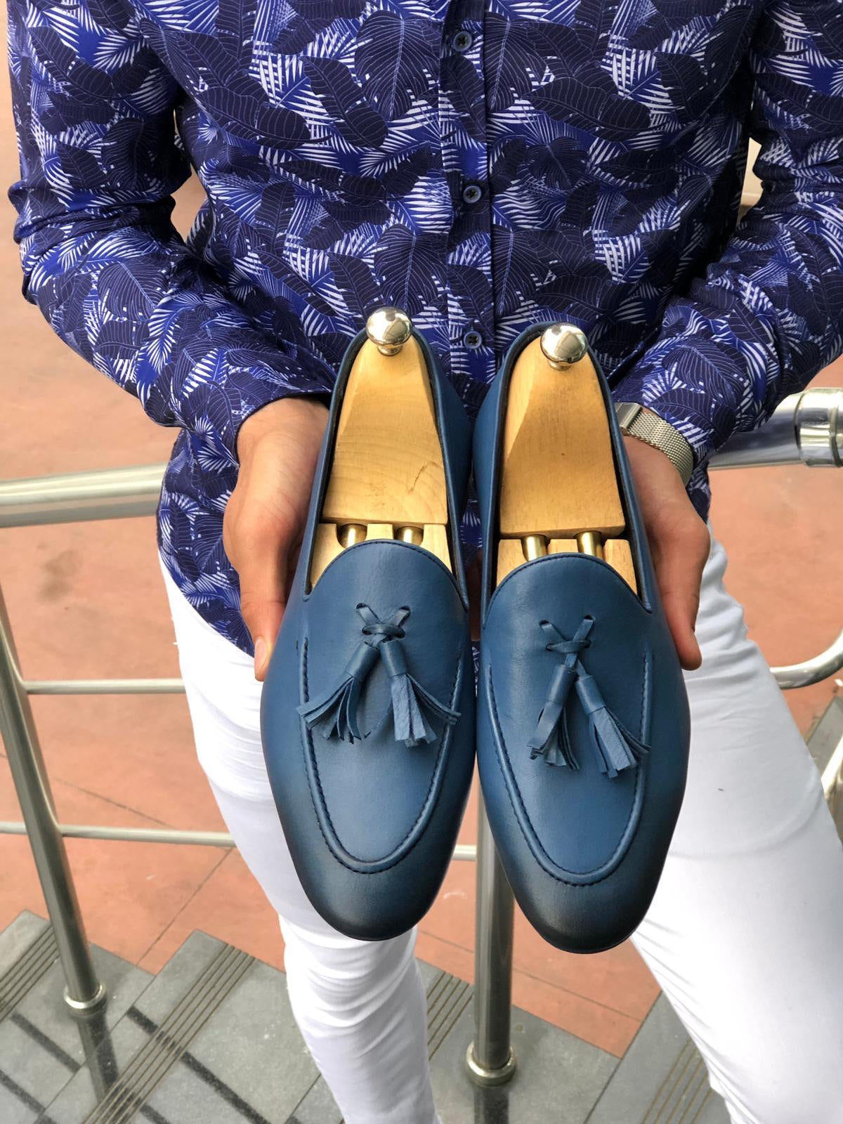Blake Blue Comfy Leather Loafers