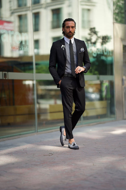 Evo Black Slim Fit Notch Lapel Suit